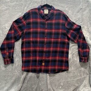 Dubinik Flannel Shirt Mens Size XL Red Navy Blue Plaid Cotton Long Sleeve Button